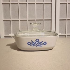 Vintage Blue Cornflower Corning Ware 1 Quart Casserole Dish with A7C Pyrex Lid.